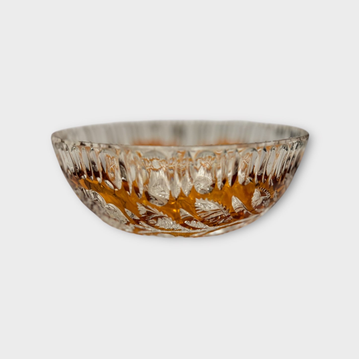 Gorgeous Walther Pressed Glass Tinted Amber Bowl – Floral Motif