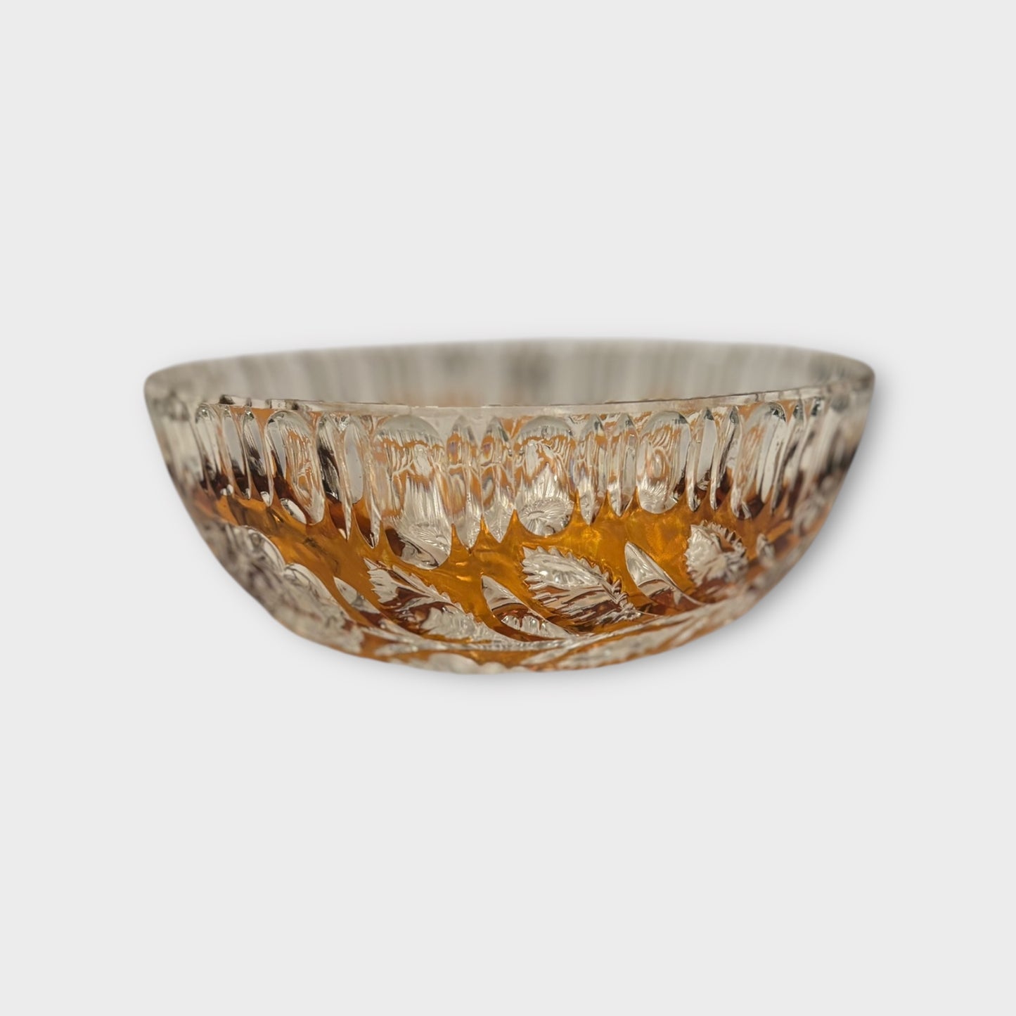 Gorgeous Walther Pressed Glass Tinted Amber Bowl – Floral Motif