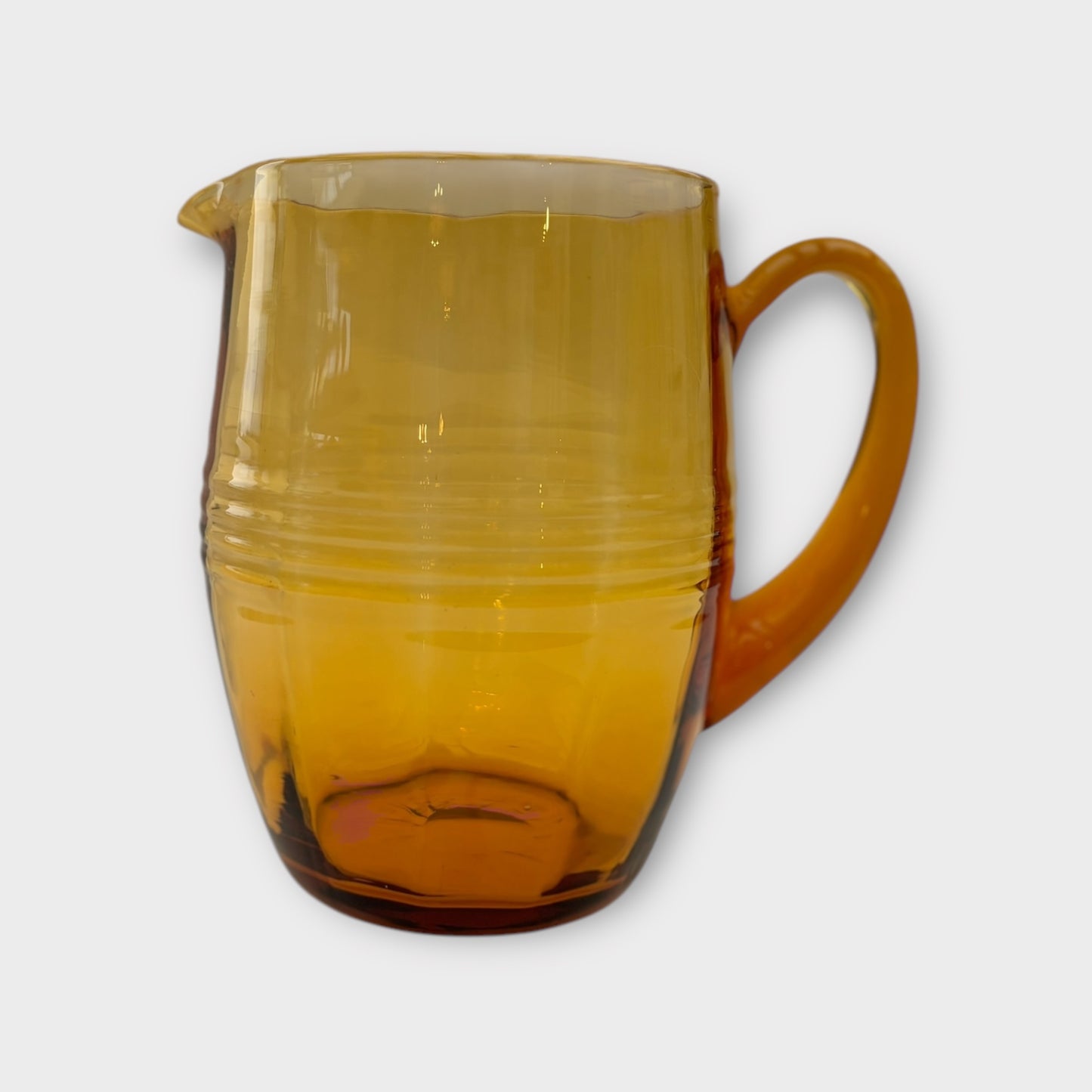 Vintage Hand-Blown Amber Glass Water Jug with 4 Matching Glasses – Elegant Retro Charm