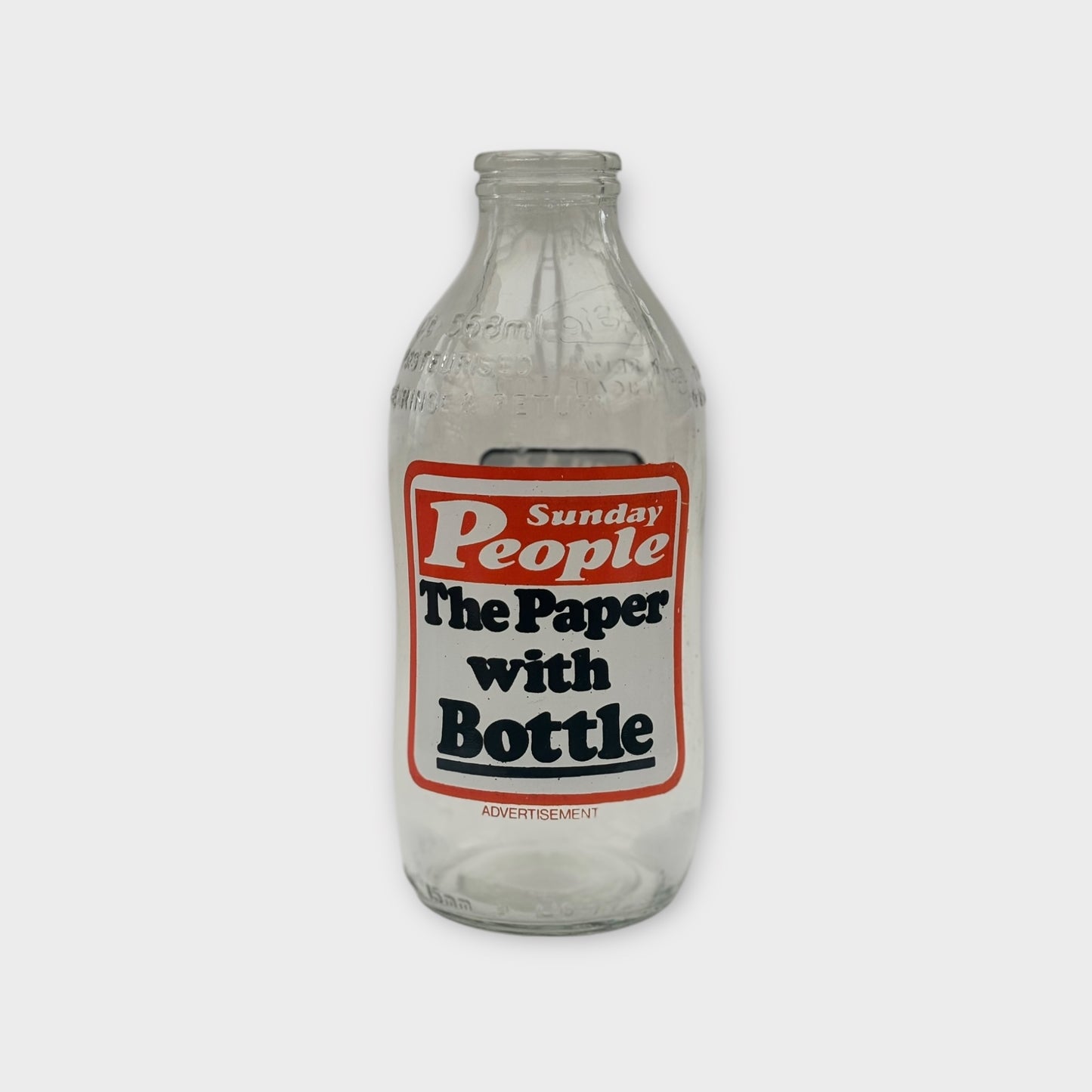Vintage 1980s Express Dairies 1-Pint Milk Bottle – Sunday People Newspaper Advertisement