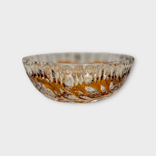 Gorgeous Walther Pressed Glass Tinted Amber Bowl – Floral Motif