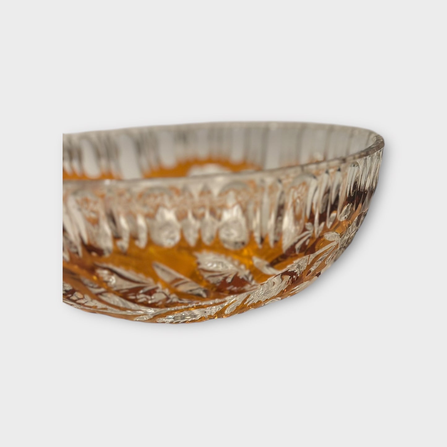 Gorgeous Walther Pressed Glass Tinted Amber Bowl – Floral Motif