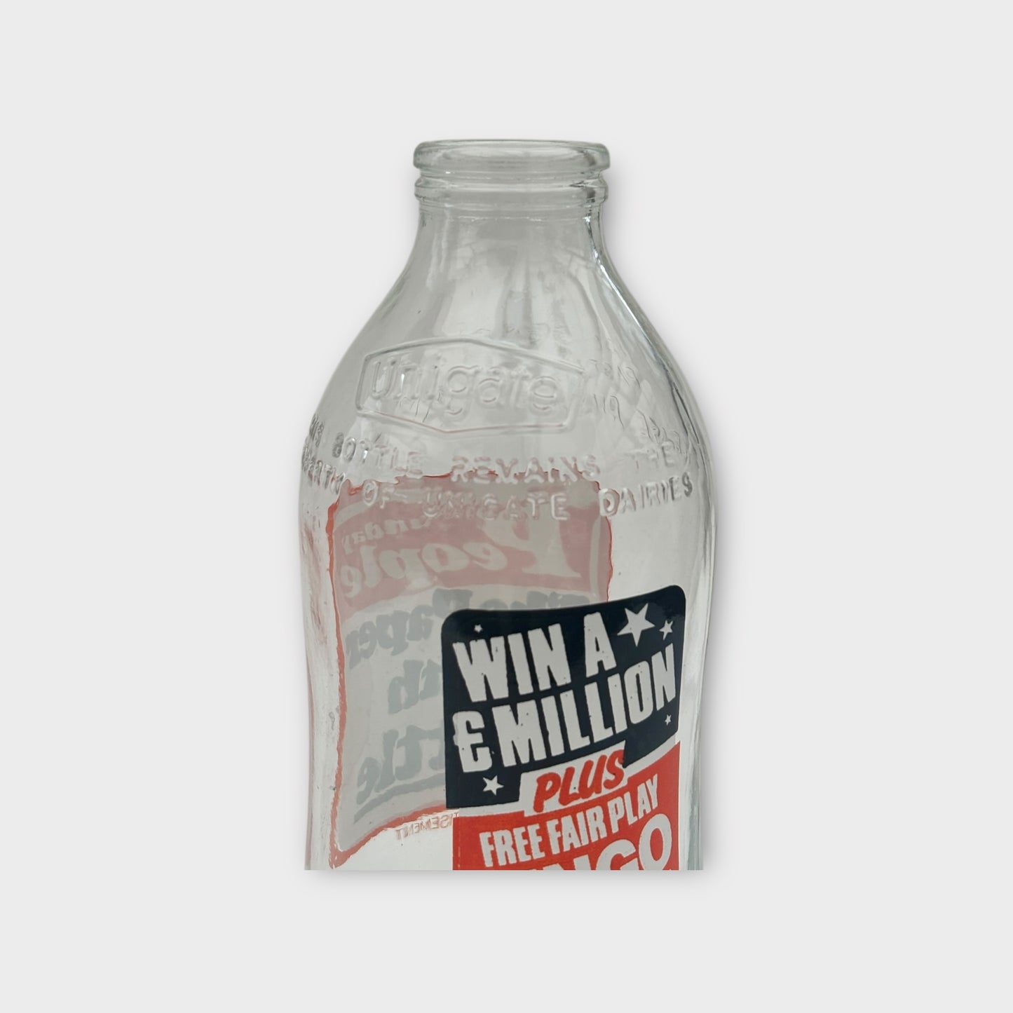Vintage 1980s Express Dairies 1-Pint Milk Bottle – Sunday People Newspaper Advertisement